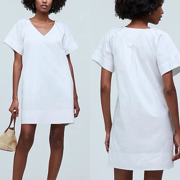 MADEWELL Mini Shirtdress Women XS White V-Neck NEW Shift Dress Pockets NP093 - Picture 1 of 16